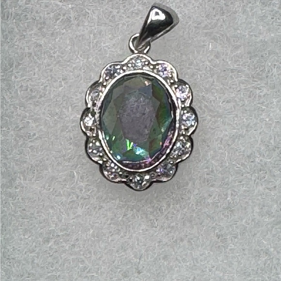 Sterling Silver 925 Mystic Topaz AAA CZ Pendant - Picture 2 of 2
